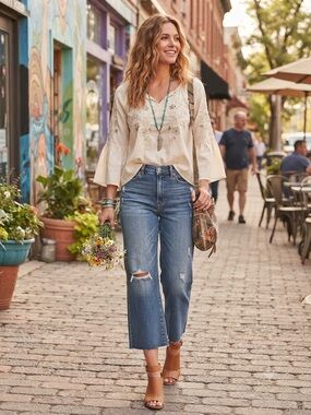 Eunina Dawn High-Rise Cropped Wide Leg Jeans
